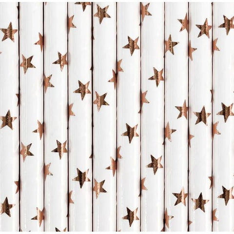 10 PAILLES EN PAPIER OR ROSE ETOILES