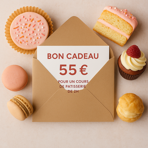 Bon Cadeau 55€ - Ateliers de 2 heures (Macarons, pâte à choux, cupcakes & cake pops, bento cake)