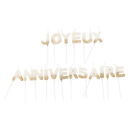 18 BOUGIES SUR PIQUE JOYEUX ANNIVERSAIRE BLANC ET OR L'Atelier des Gâteaux 