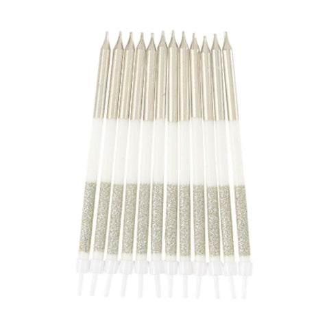 12 BOUGIES GEANTES OR ET PAILLETTES