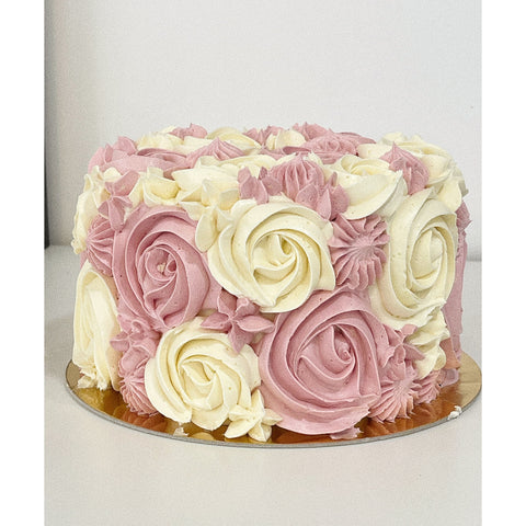 ROSETTE CAKE ROSE & BLANC