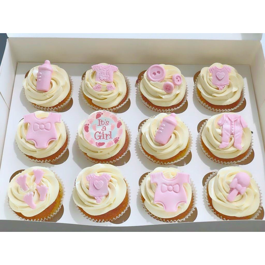 BOX CUPCAKES BABY SHOWER BLEU/ROSE - L'Atelier des Gâteaux