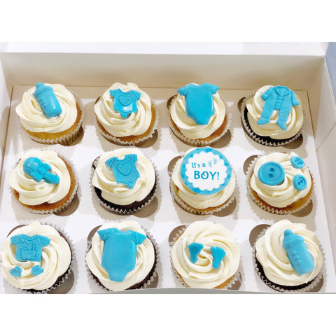 BOX CUPCAKES BABY SHOWER BLEU/ROSE - L'Atelier des Gâteaux